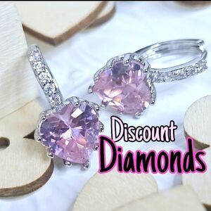 Pink Diamond Dangle Earrings & White Baguette Diamonds on 925 Sil…